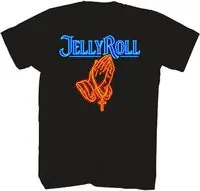 Trending Jelly Roll Neon Praying Hands F/B Tshirt Large Blk